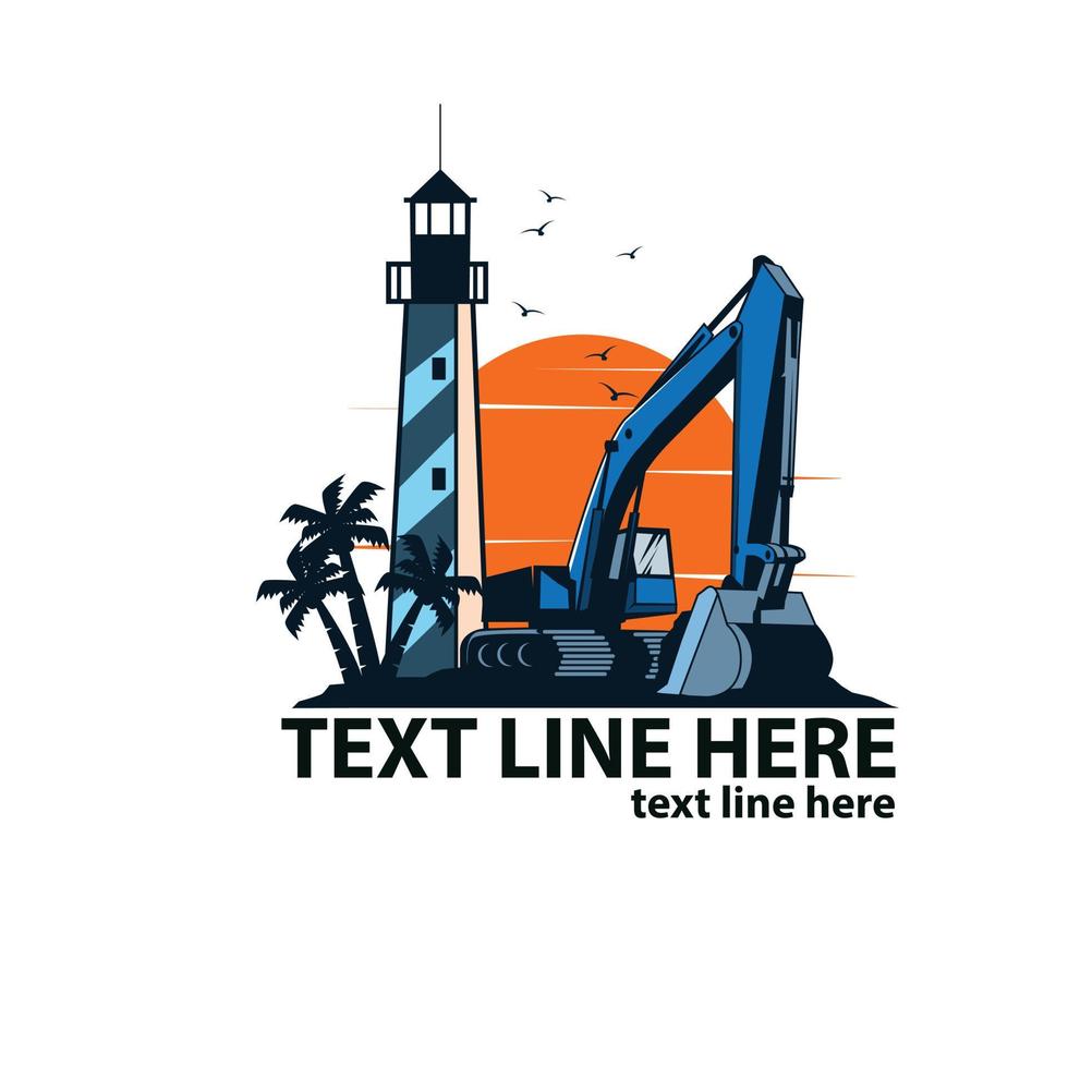 excavator and lighthouse vector