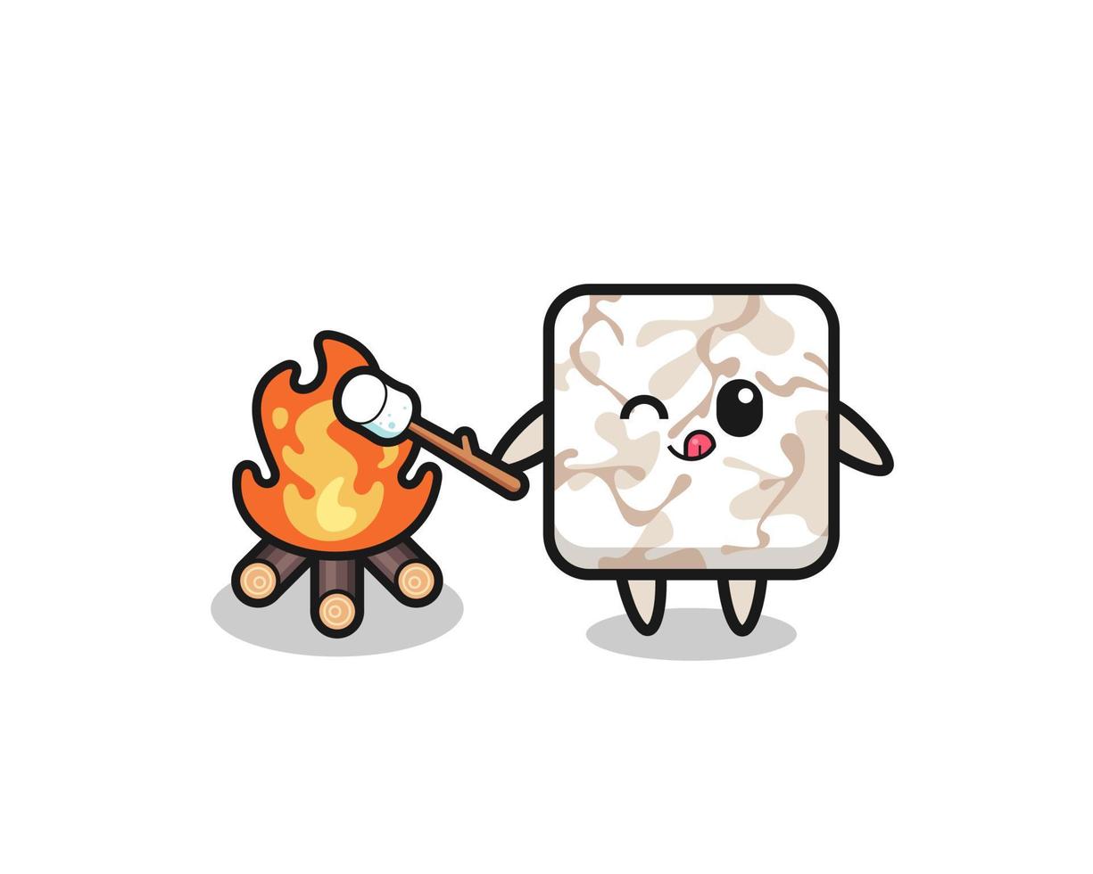 ceramic tile character is burning marshmallow vector