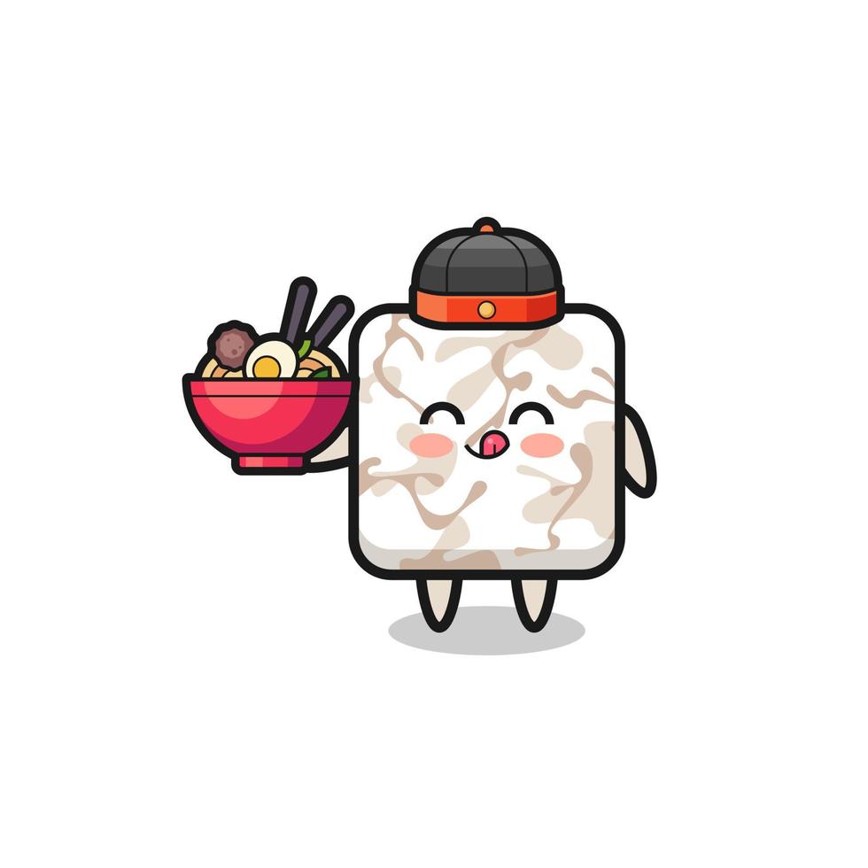 ceramic tile as Chinese chef mascot holding a noodle bowl vector