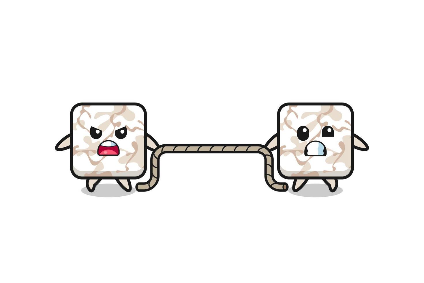 cute ceramic tile character is playing tug of war game vector