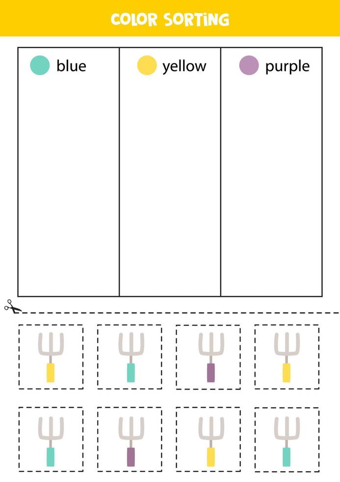 ordenar tenedores de jardín por colores. aprender colores para niños. vector