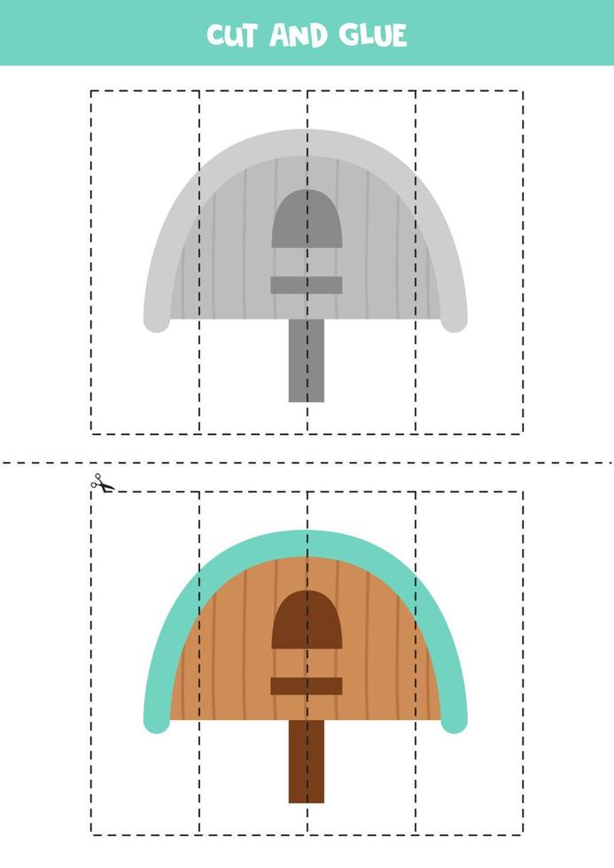 Cut and glue parts of cartoon birdhouse. vector