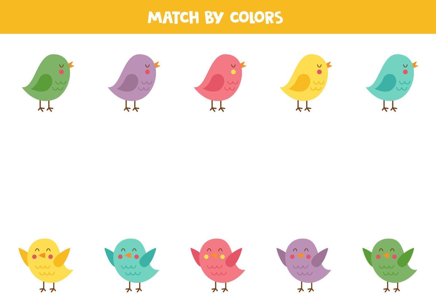 Color matching game for preschool kids. Match birds by colors. vector