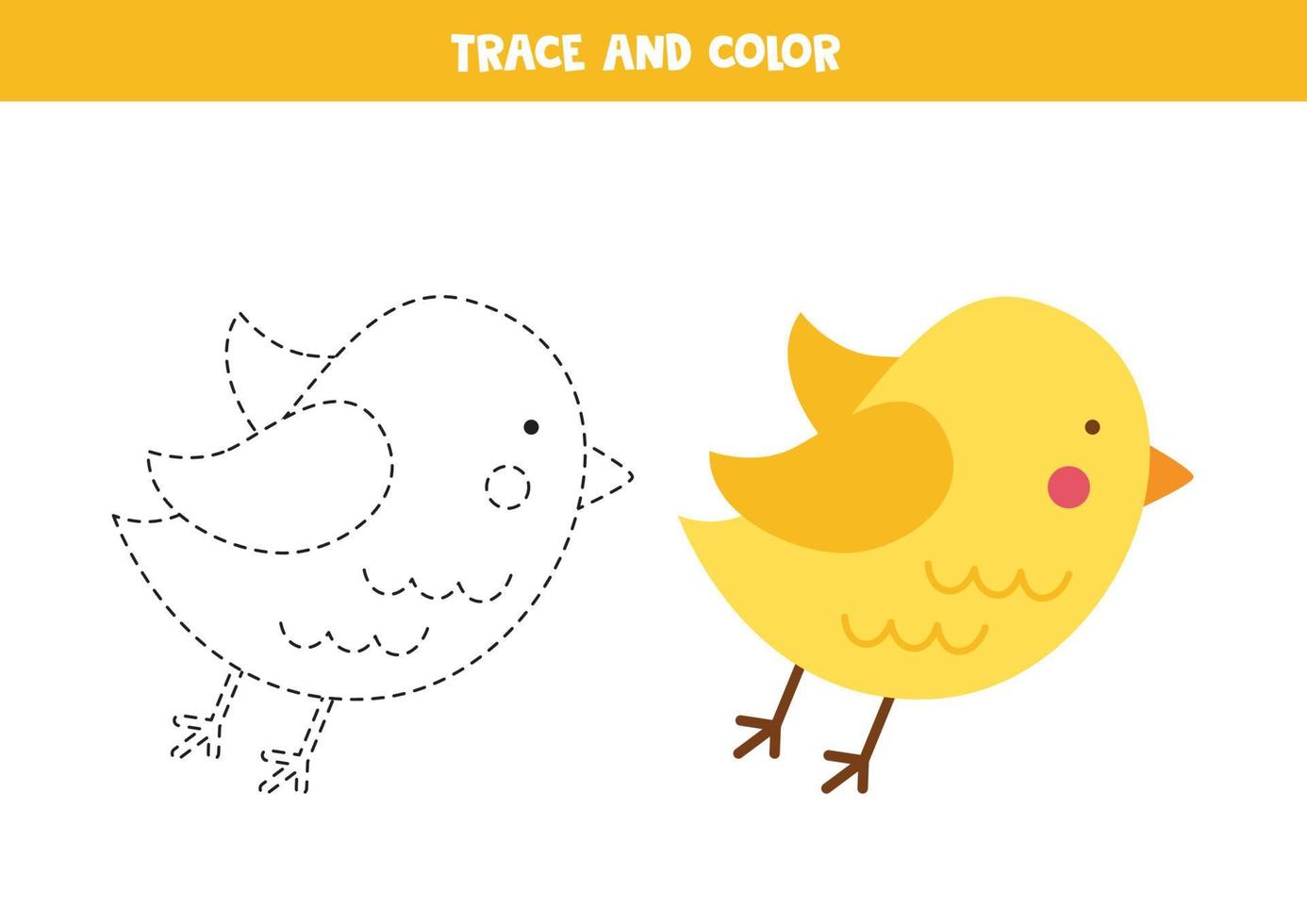 traza y colorea un lindo pájaro de dibujos animados. hoja de trabajo para niños. vector