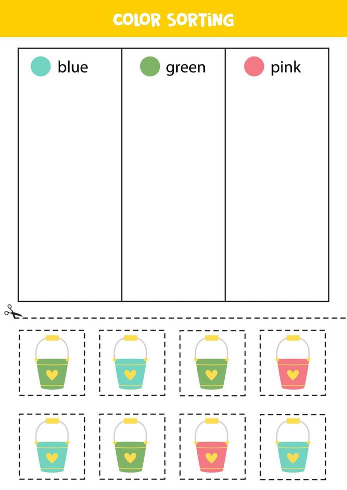 Sort buckets by colors. Learning colors for children. vector