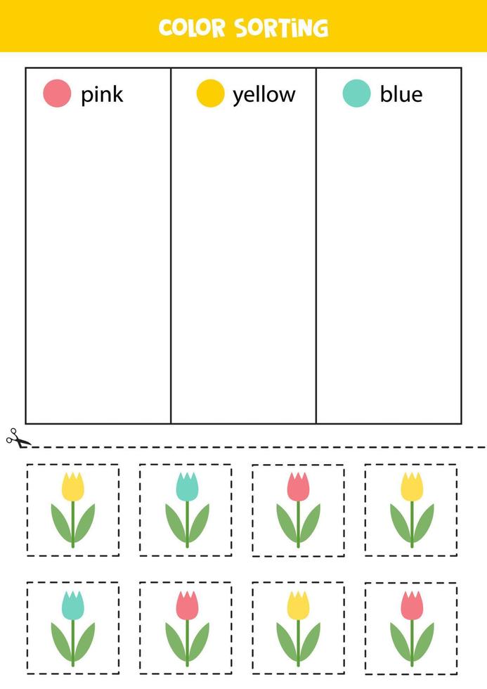 Sort tulips by colors. Learning colors for children. vector