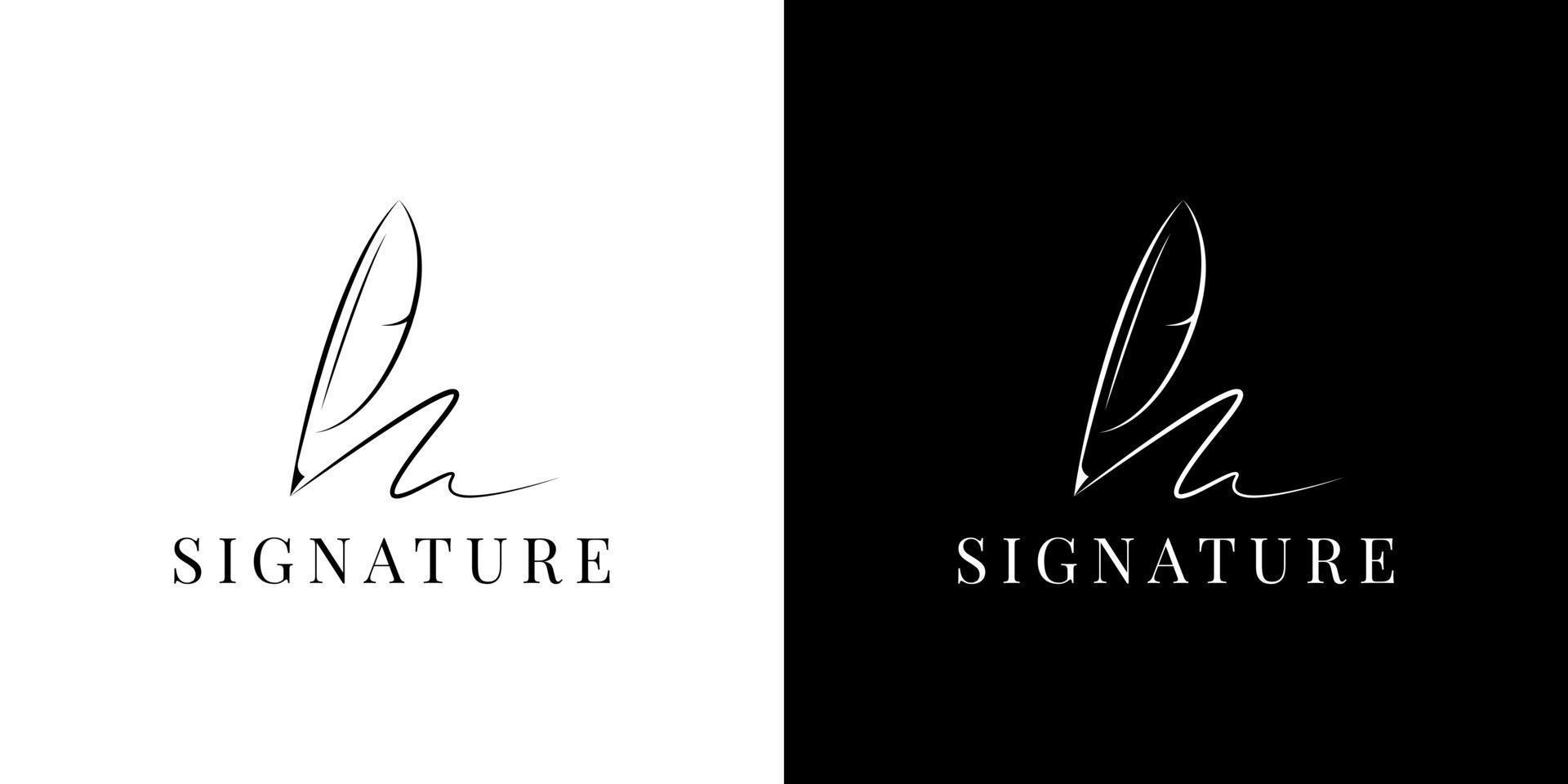 feather quill pen signature logo design vector