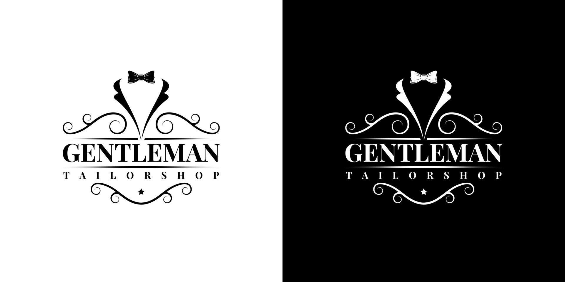 gentleman Bow tie tuxedo suit fashion tailor clothes vintage classic logo design vector