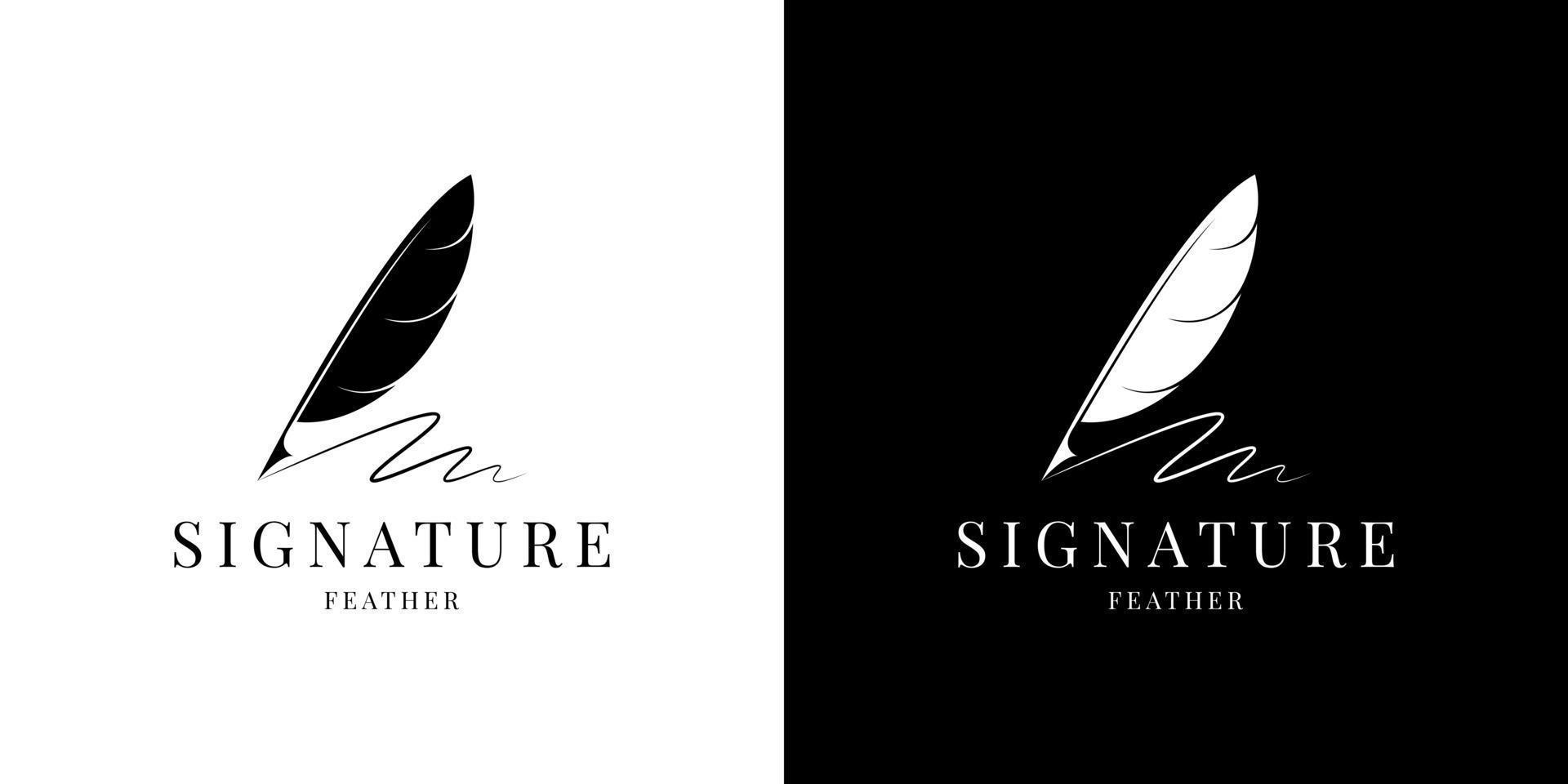 feather quill pen signature logo design vector