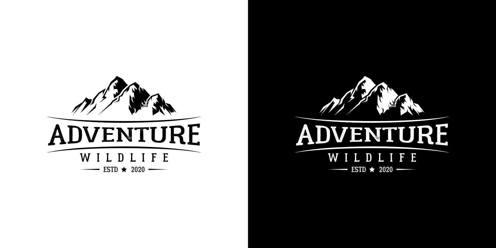 emblema vintage insignia montaña y aventura al aire libre vector de diseño de logotipo