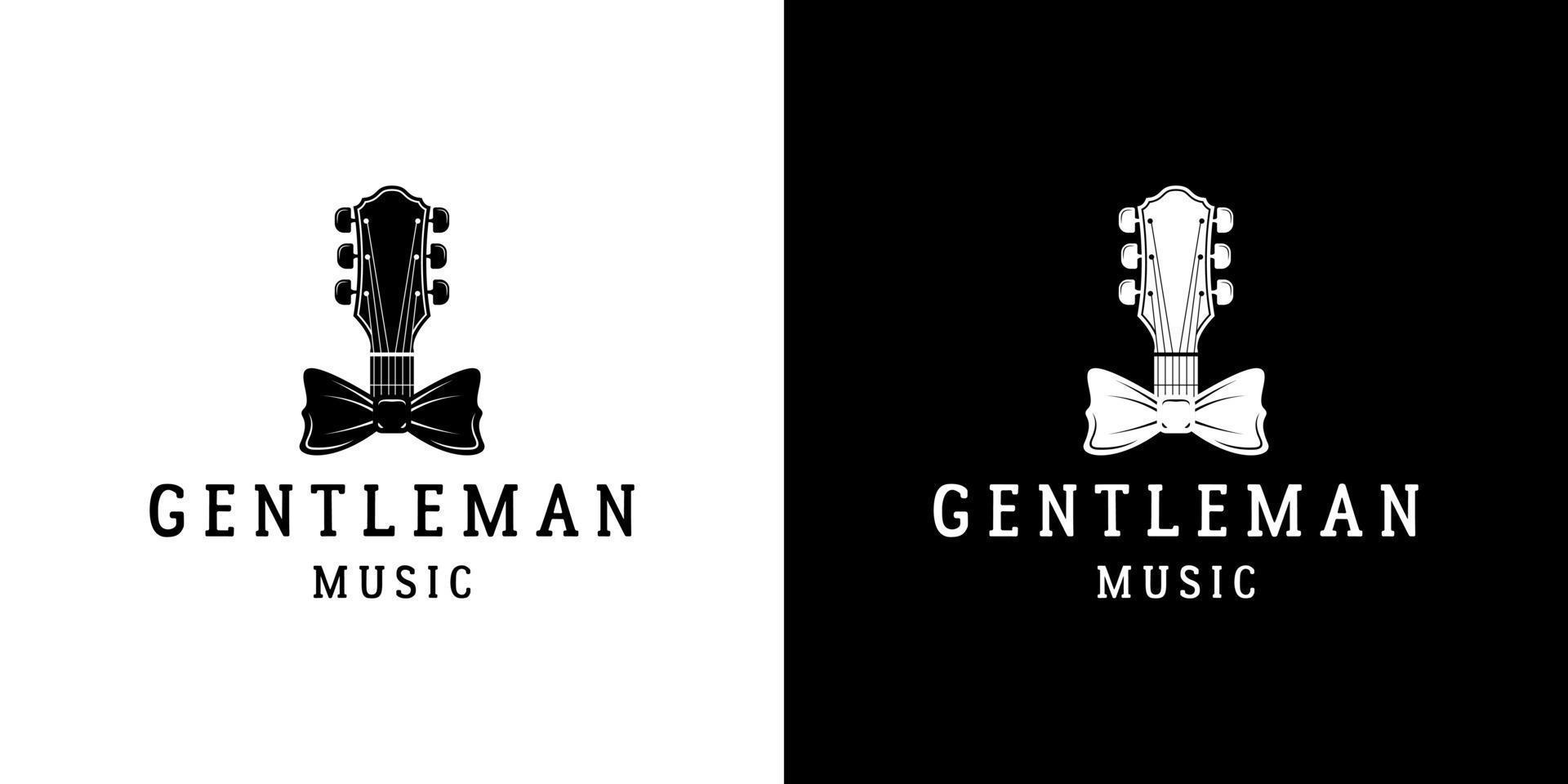 diseño de logotipo de música de caballero de guitarra y pajarita vector