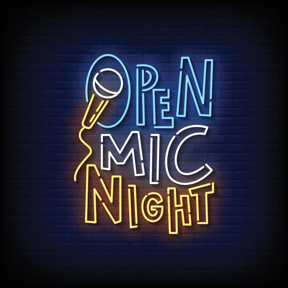 Open Mic Night Neon Signs Style Text Vector