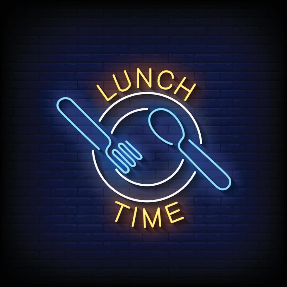 vector de texto de estilo de letreros de neón de la hora del almuerzo