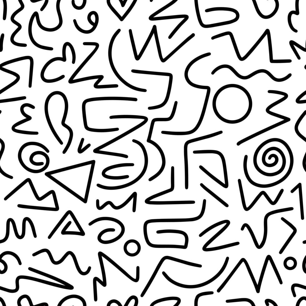 abstract black and white seamless pattern of black lines, background, stripes, circles, doodle spirals. hand drawn abstract background from lines. Hand drawn ink drawing and texture vector
