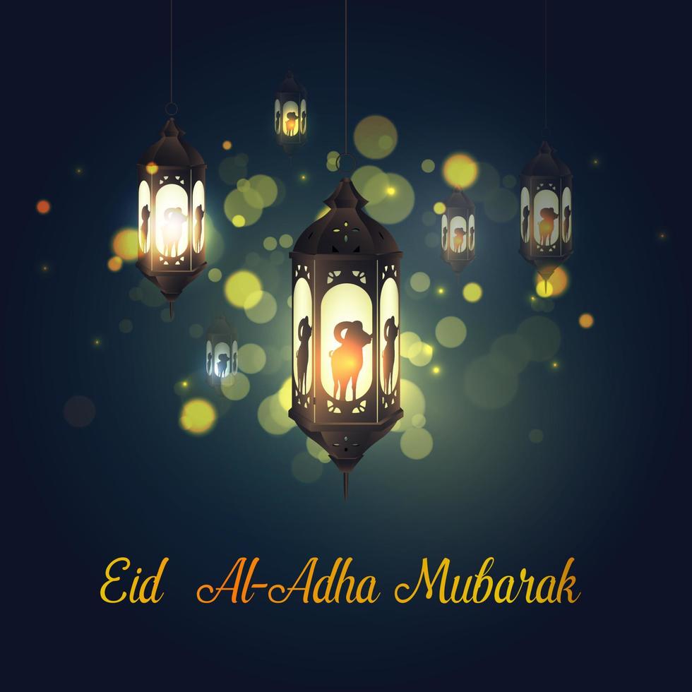 Illustration of Eid Al Adha lantern card vector