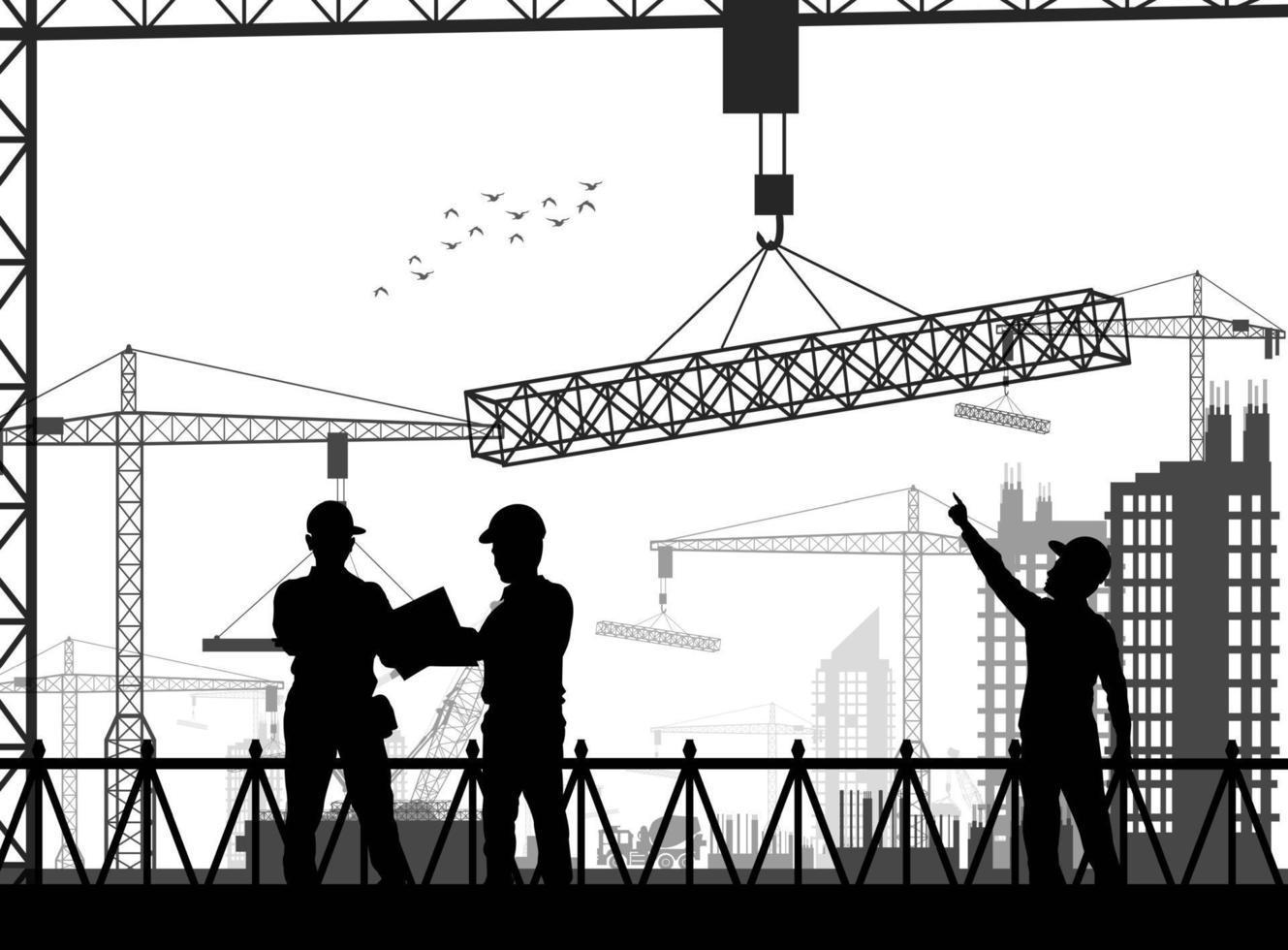 Vector illustration of Under construction worker silhouette at white