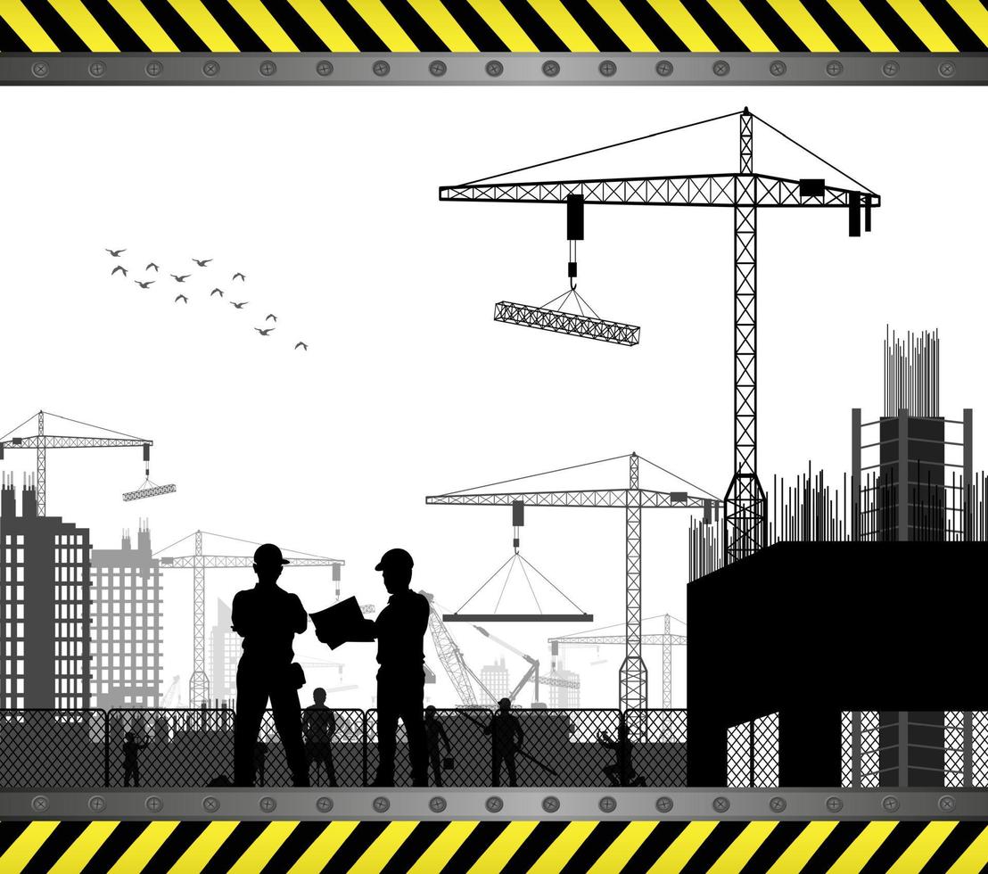 bajo la silueta del trabajador de la construcción en blanco vector