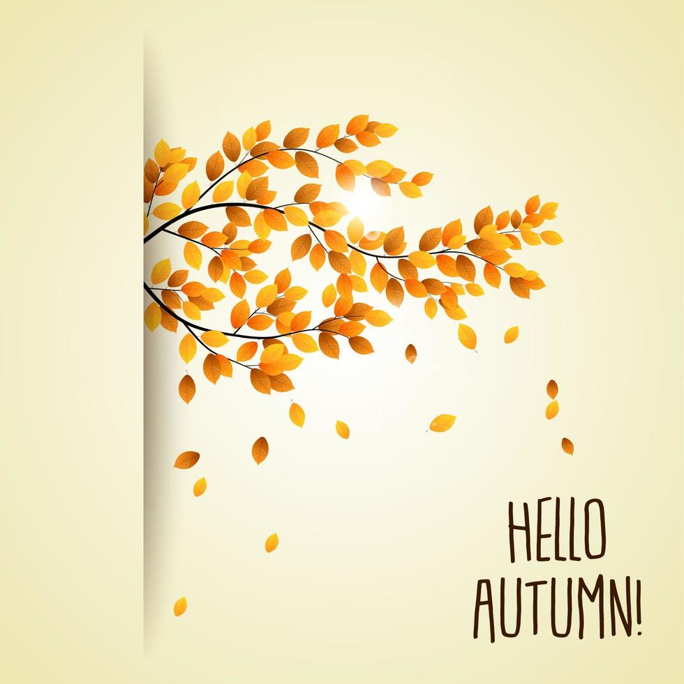 Vector illustration of Autumn branch with falling leaves