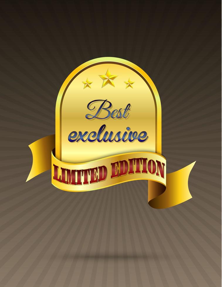 Vector illustration of Golden label with ribbon