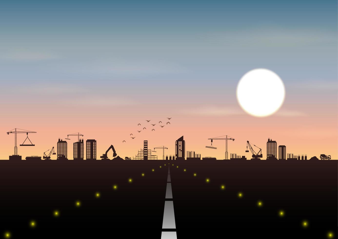 ilustración vectorial de carretera con paisaje de construcción vector