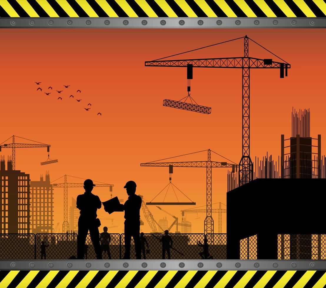 Under construction worker silhouette at sunset vector