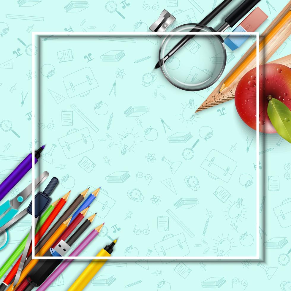 Vector illustration of Stationery and an apple background