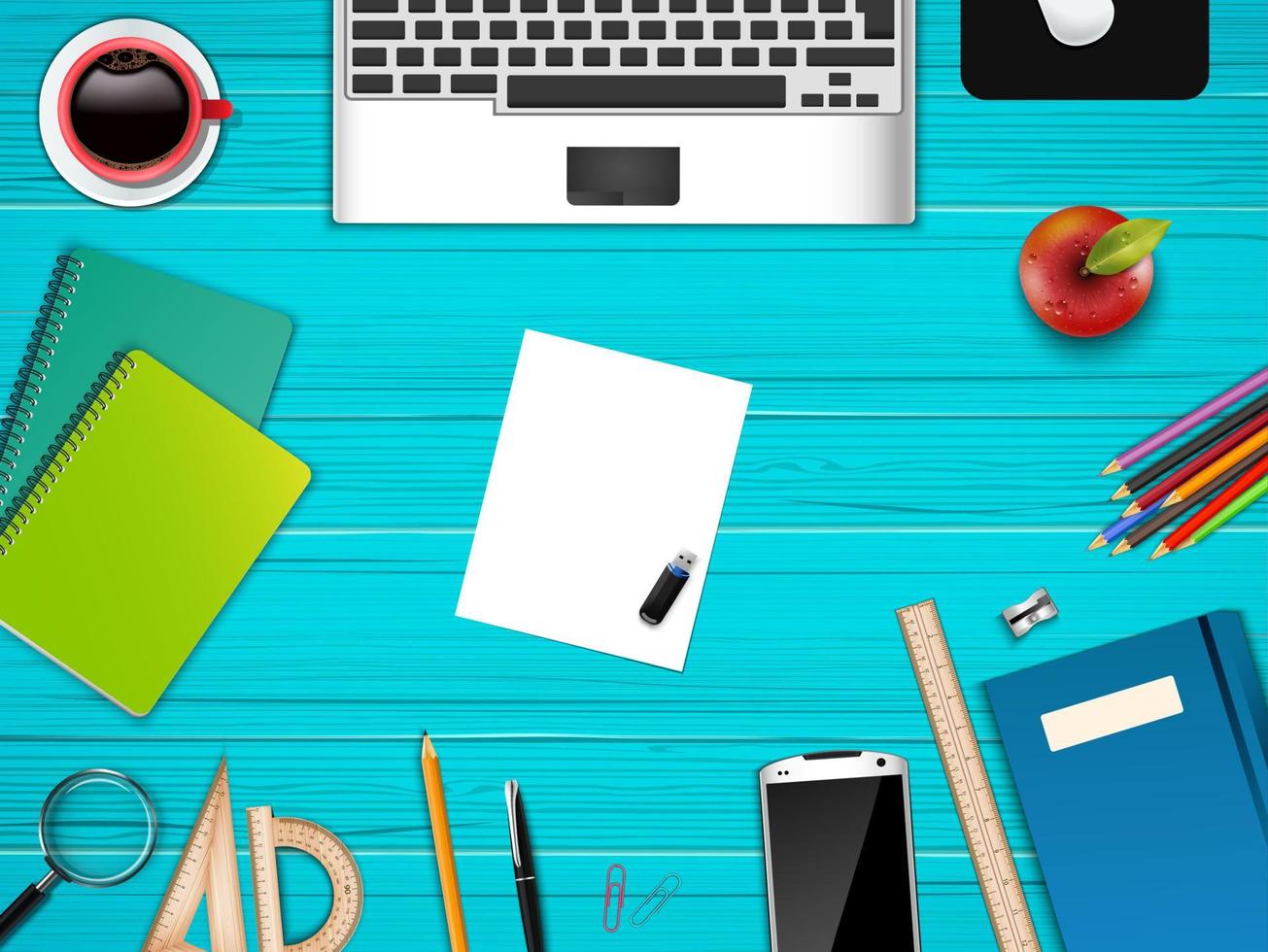 Business office and Workplace top view background vector