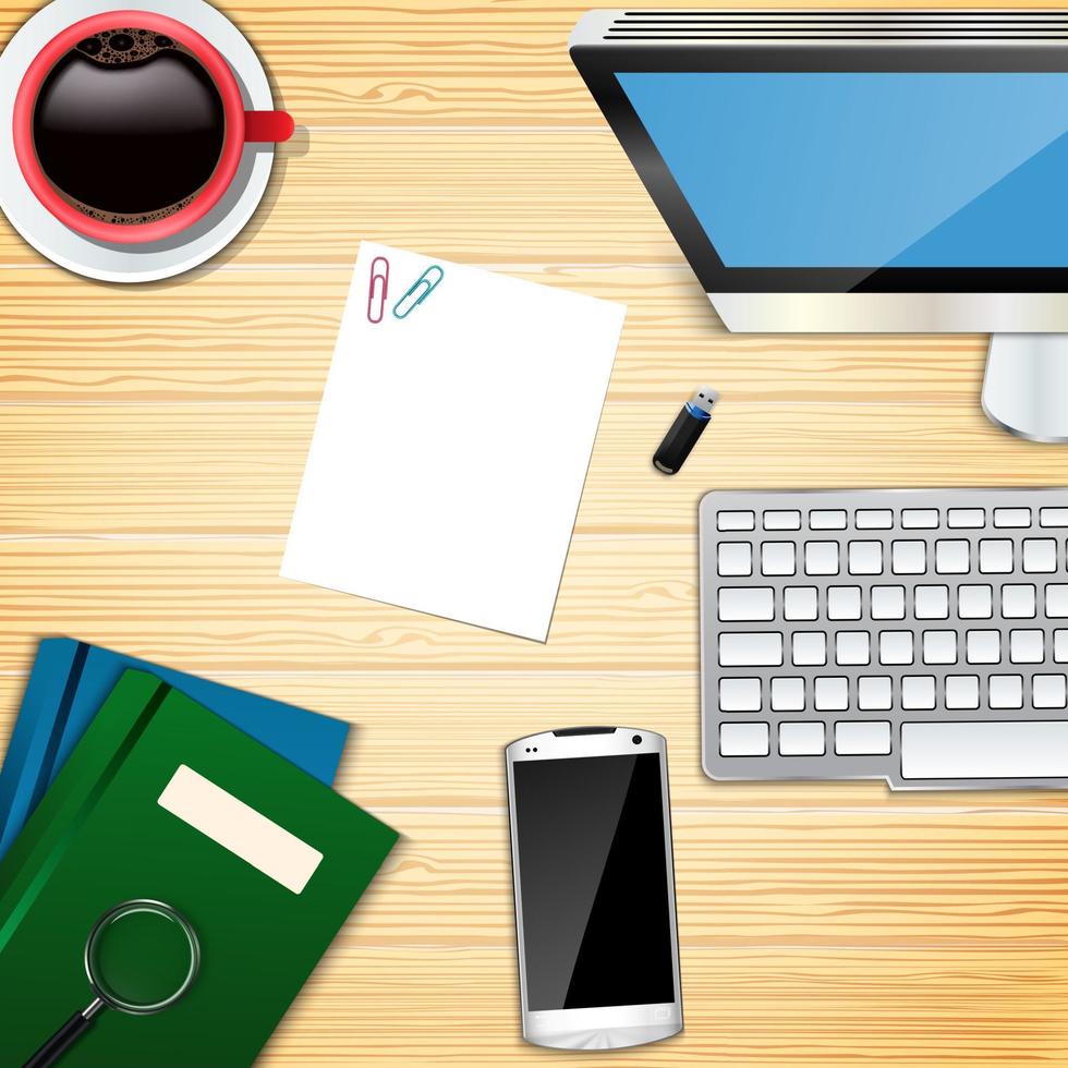 Vector illustration of Workplace office top view background