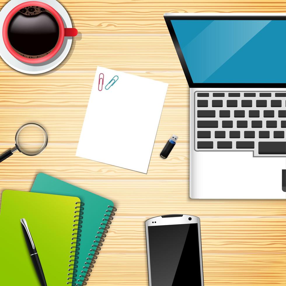 Vector illustration of Workplace office top view background