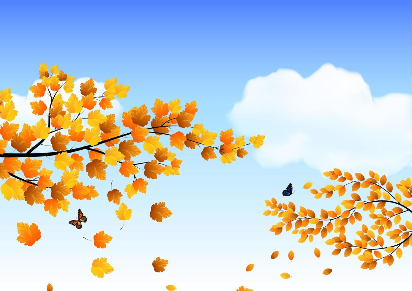 hojas de otoño sobre un fondo de cielo azul vector
