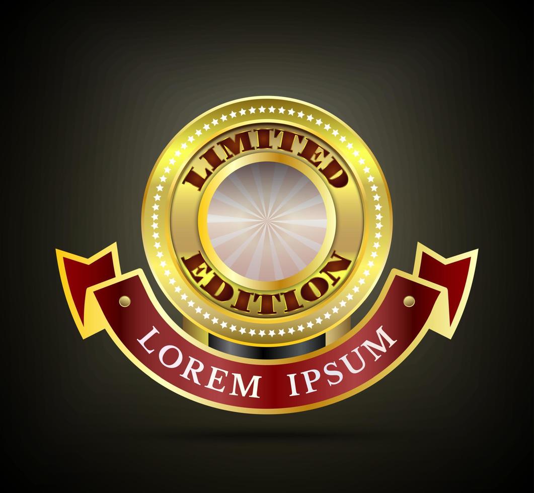 Vector illustration of Limited edition badge with red ribbon