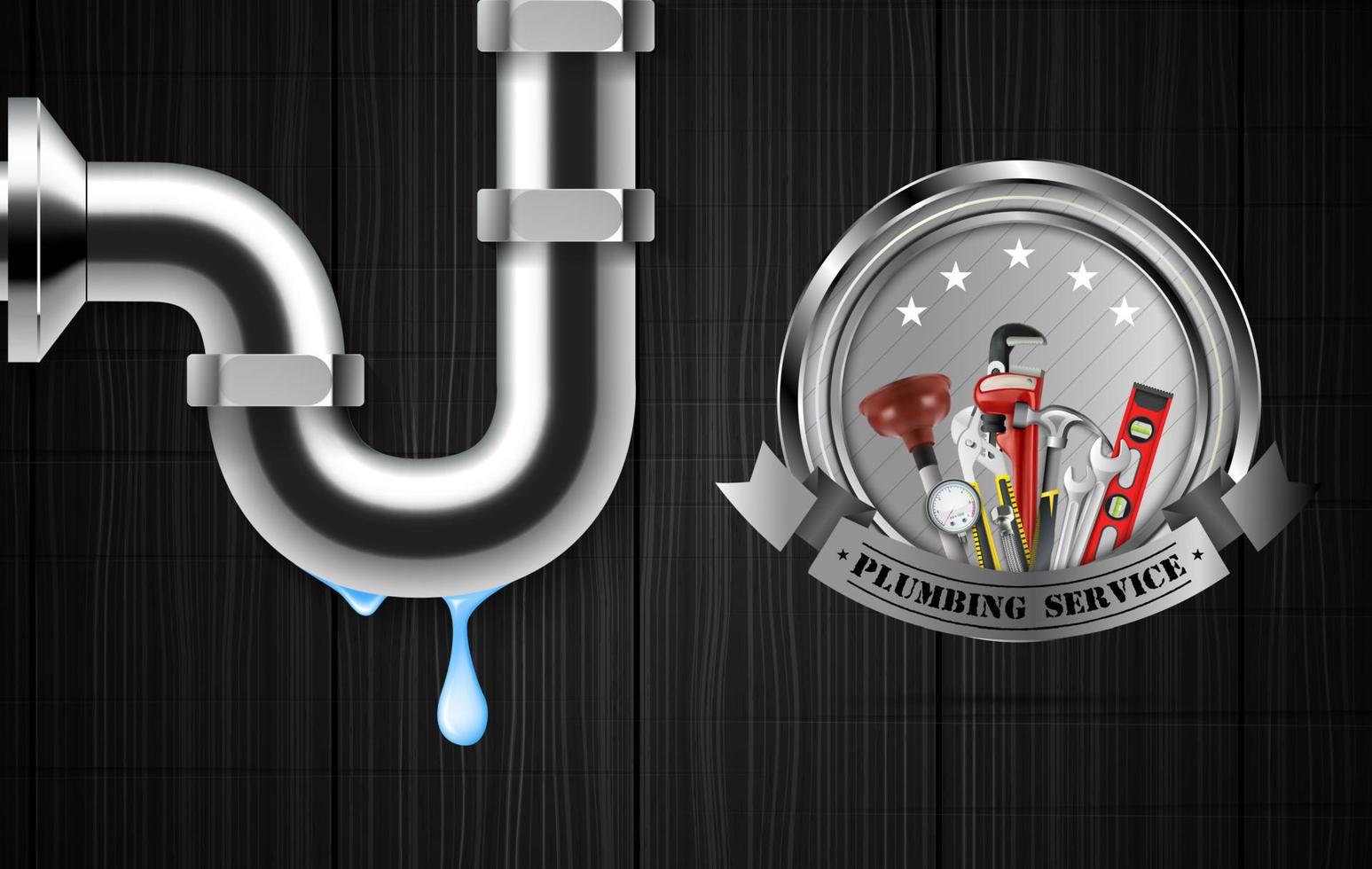 Plumbing service with repair tools vector