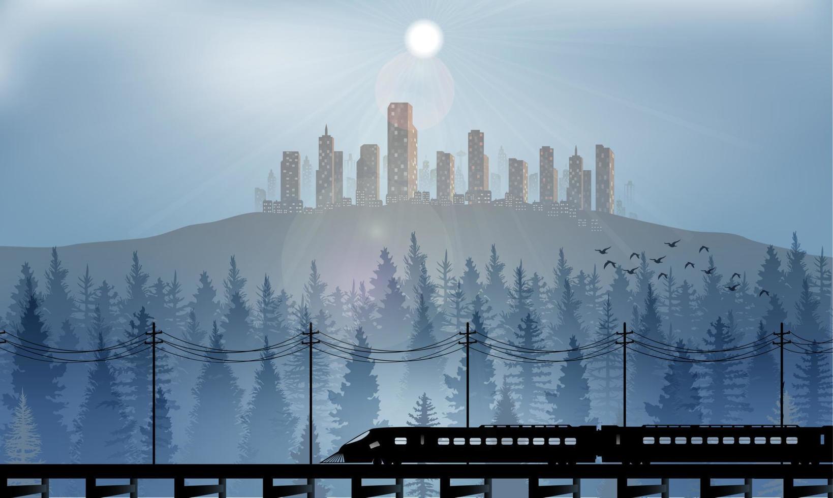 City on the hills at night background vector