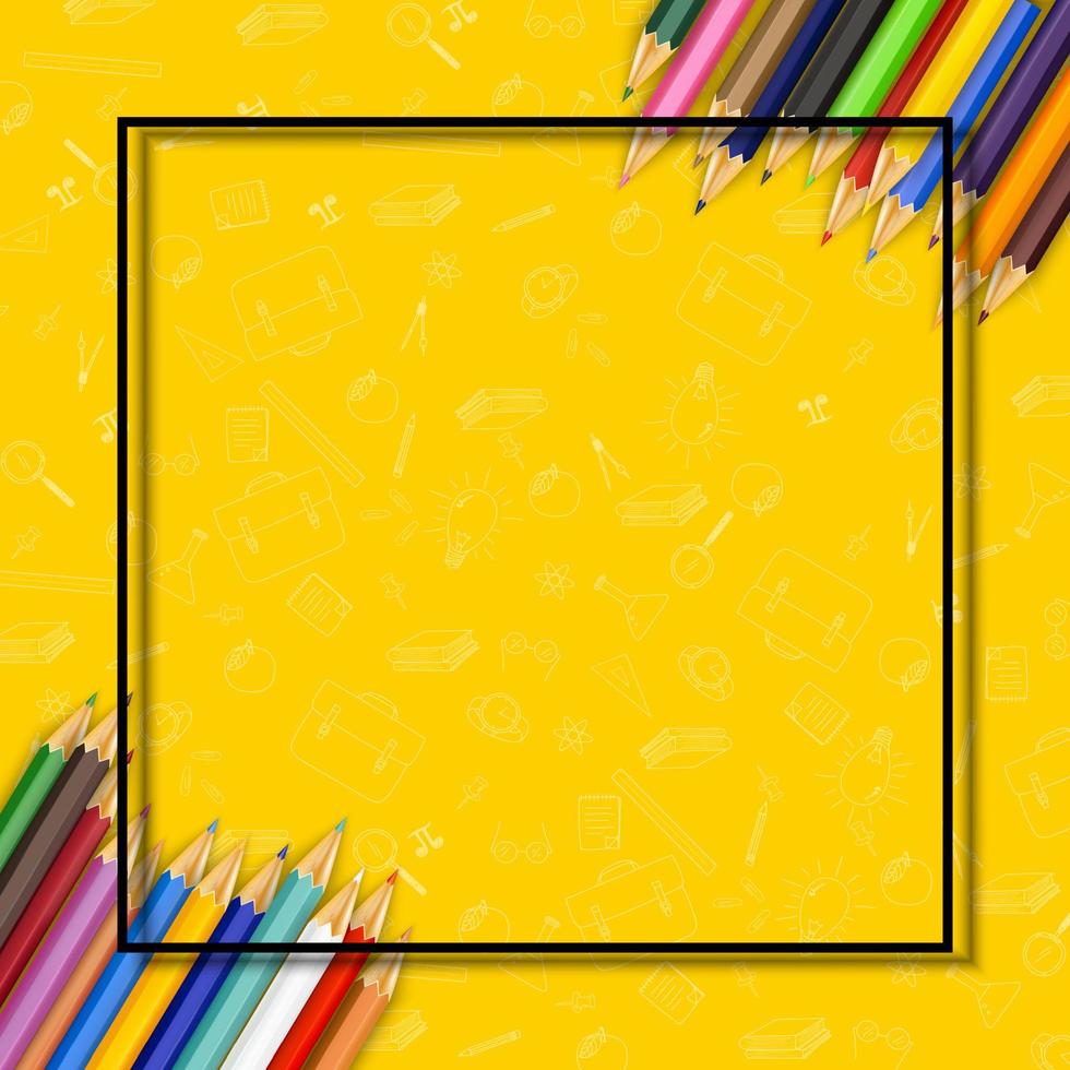 lápices de colores sobre fondo amarillo vector