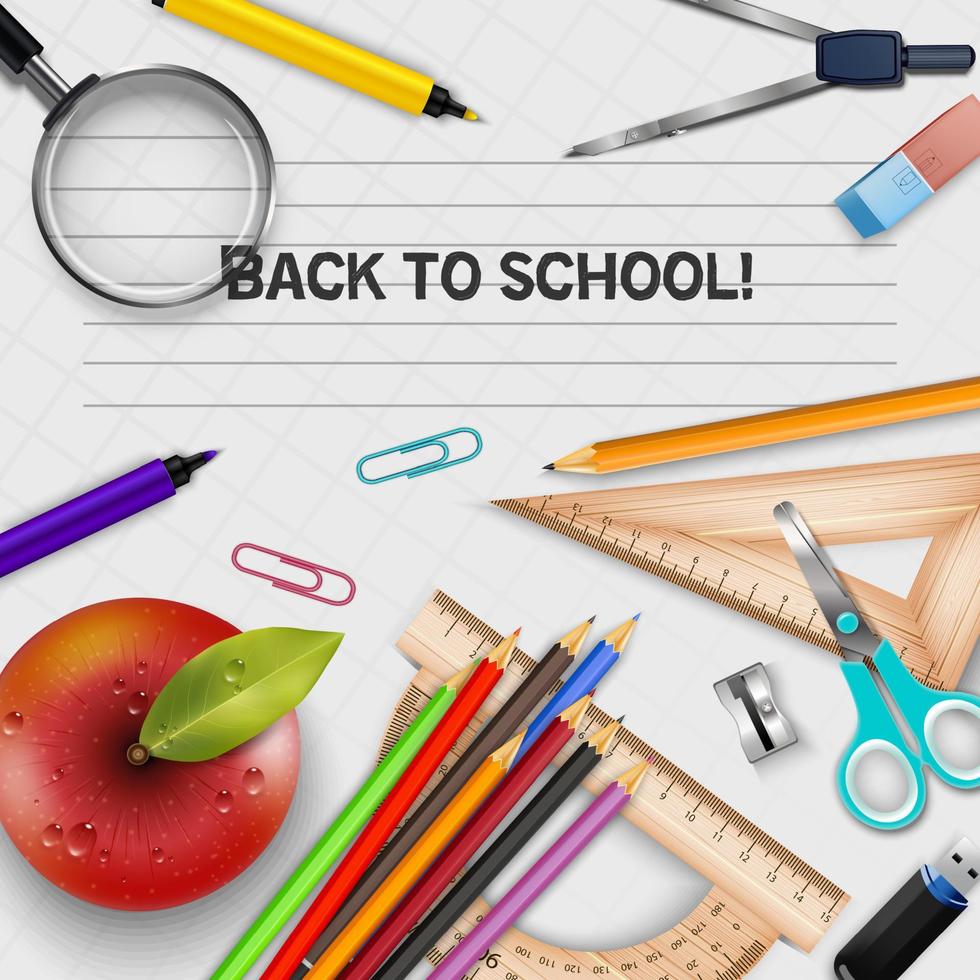 Vector illustration of Welcome Back to school template with schools supplies