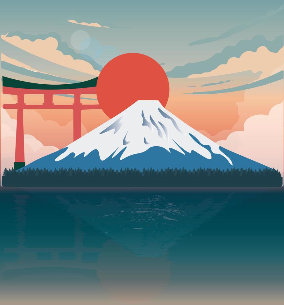 sunset fuji mountain vector