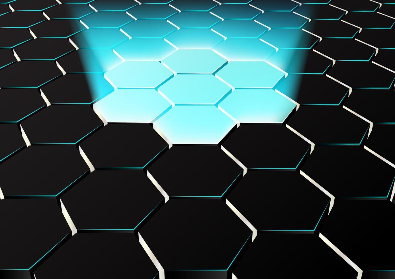 Vector illustration of Perspective hexagonal background with blue lights