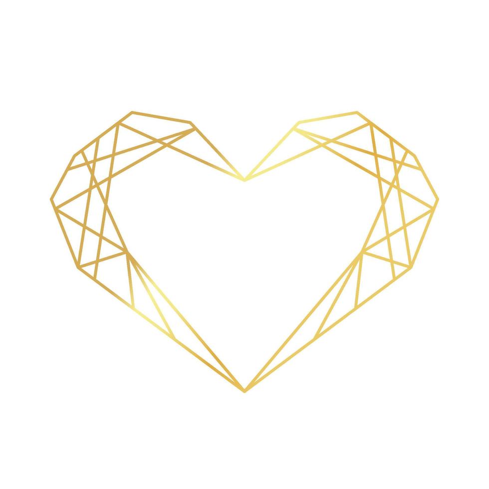 Golden geometric heart frame. Luxury polygonal border for decoration valentine's day, wedding invitations, greeting cards. Vector illustration isolated on white background