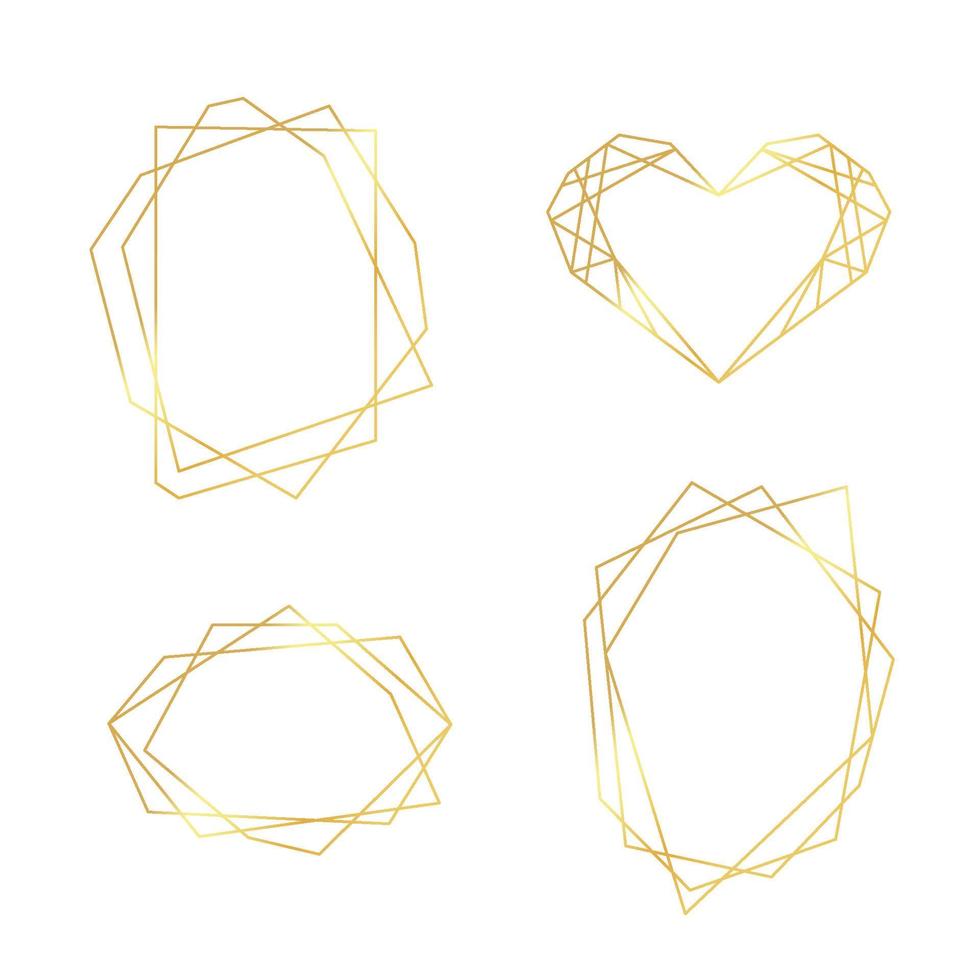 Collection of golden geometric frames. Luxury polygonal frames, borders for wedding invitations, greeting cards. Vector illustration