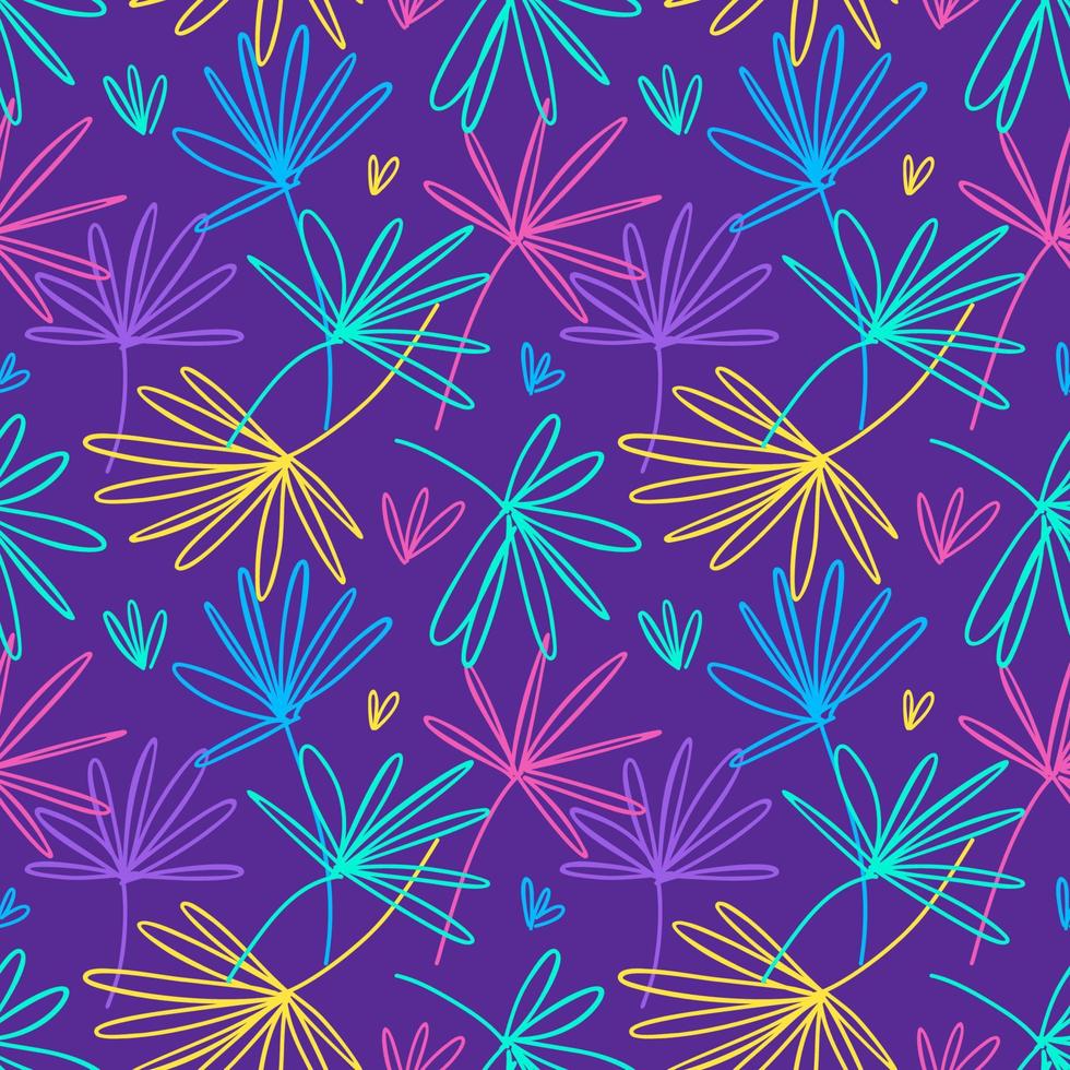 Seamless pattern with neon tropical palm leaves vector
