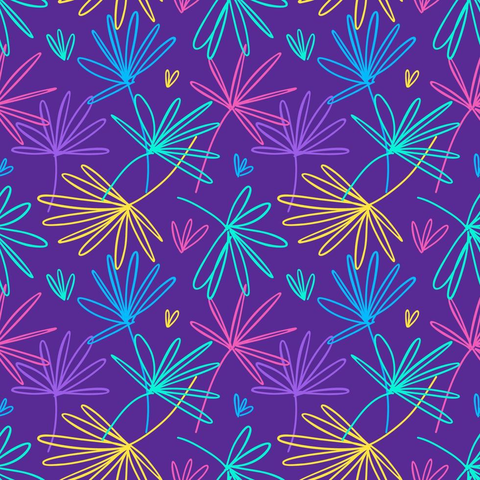 Seamless pattern with neon tropical palm leaves vector