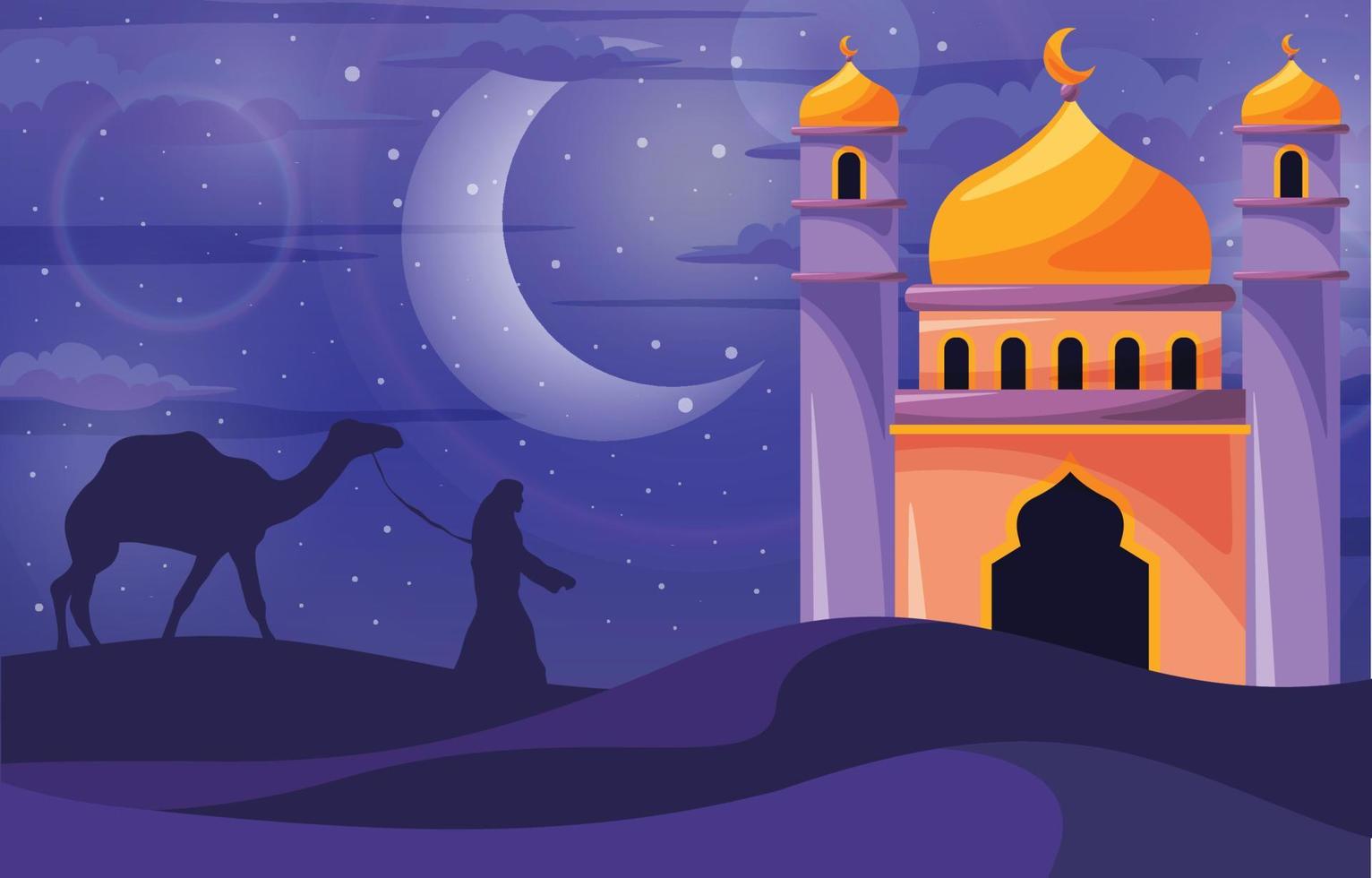 Mosque in the Middle of Desert Background vector