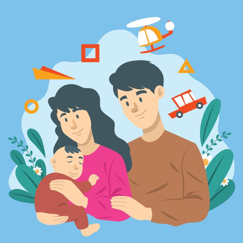 Character of Parents and Their Baby vector