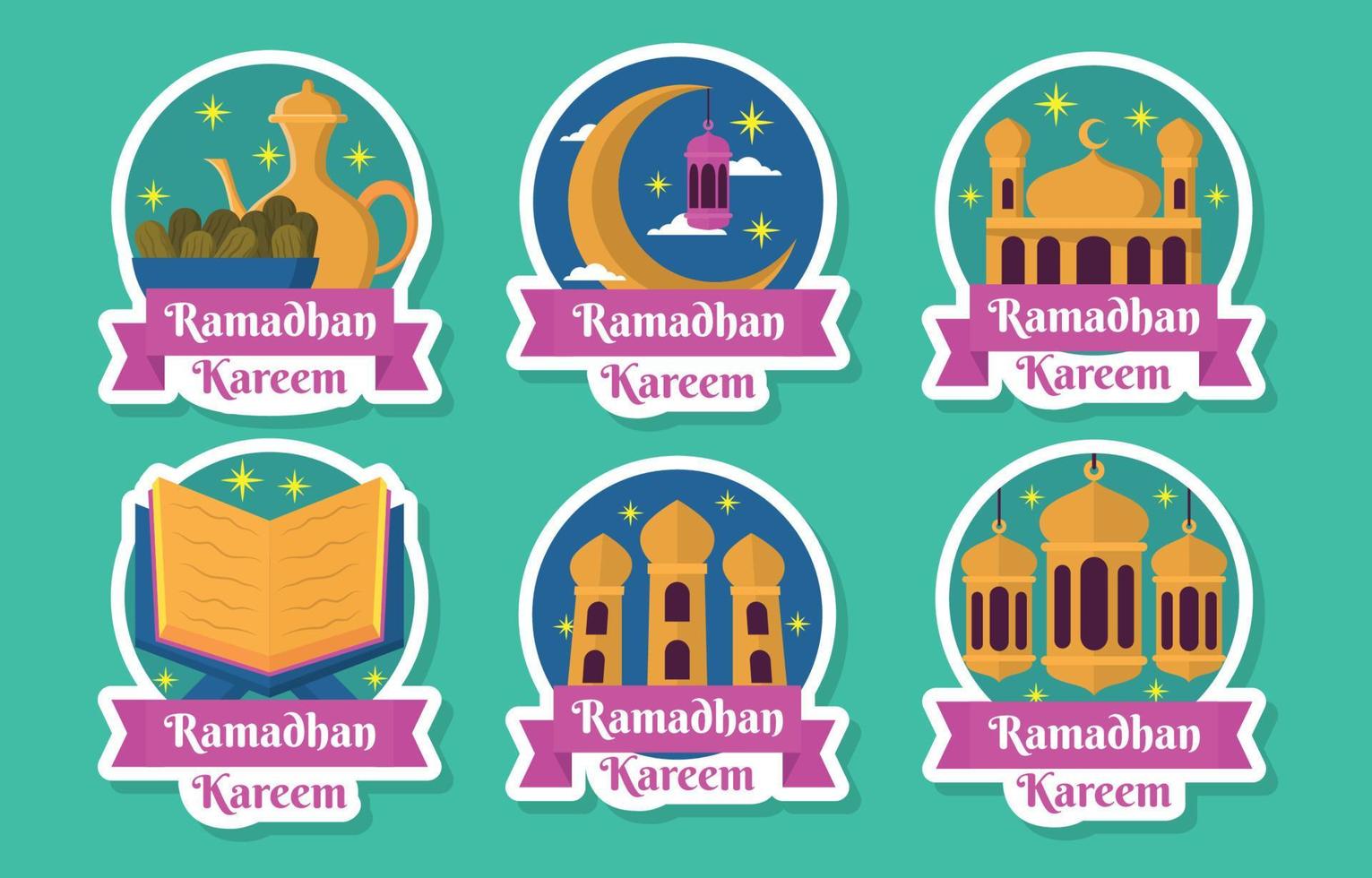 Fasting Month Stickers Set vector