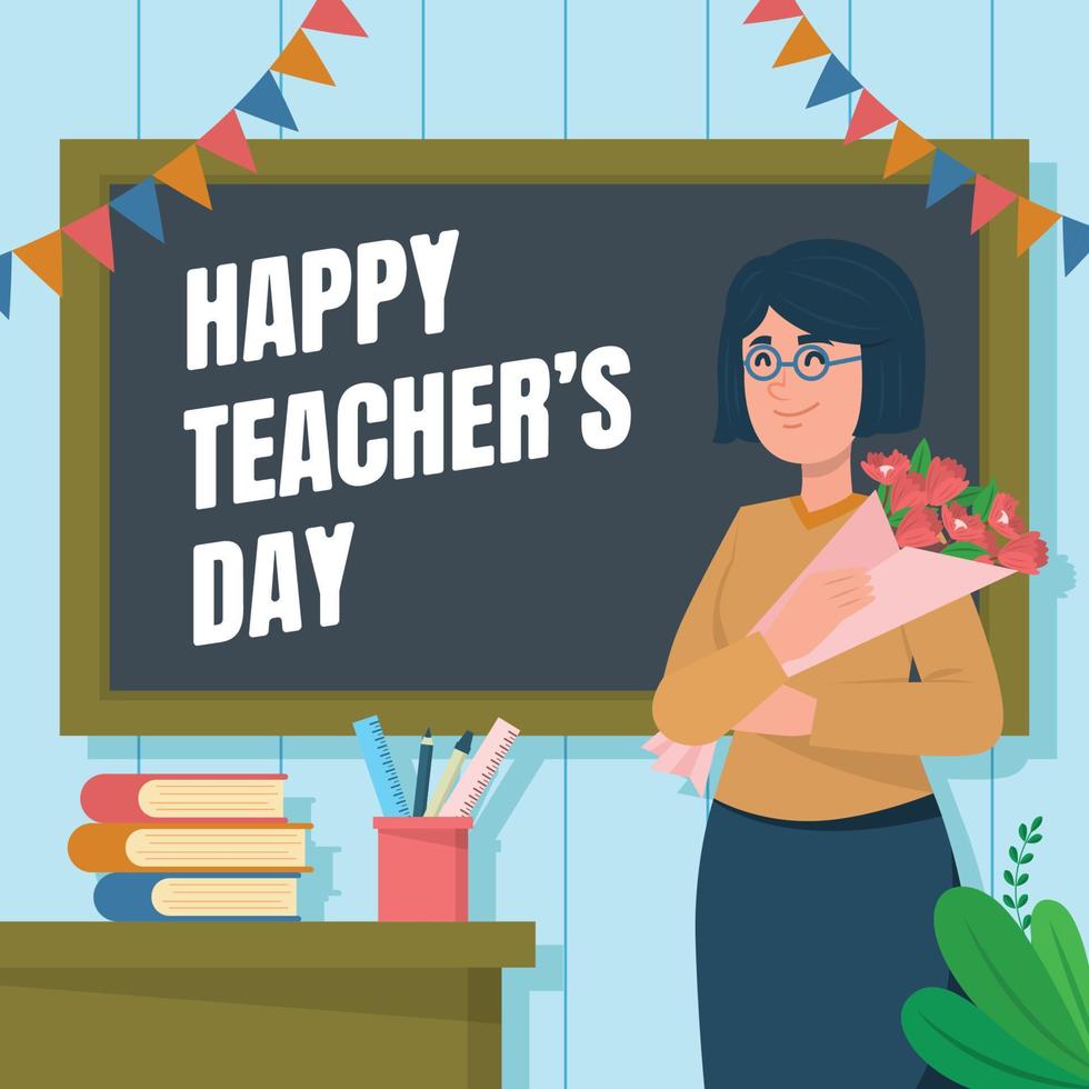 Teacher Holding Flower in the Class vector