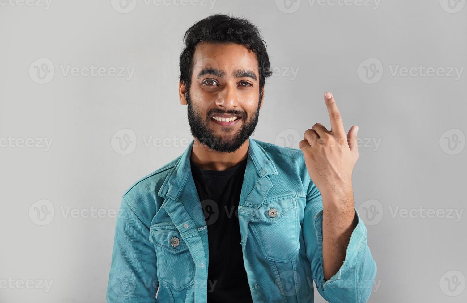 a man saying waoo in white background photo