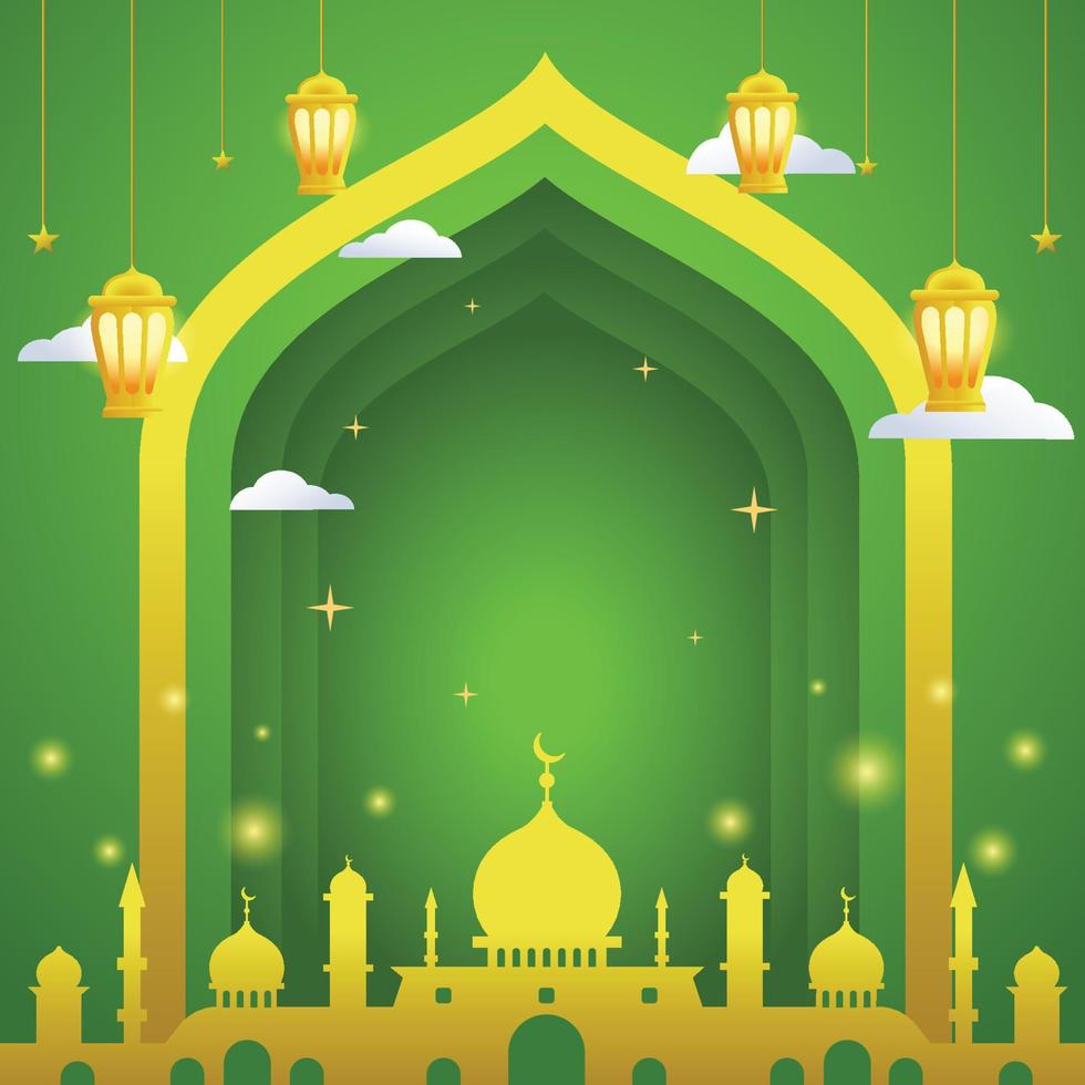 Eid Mubarak Mosque and Stars Background Concept vector