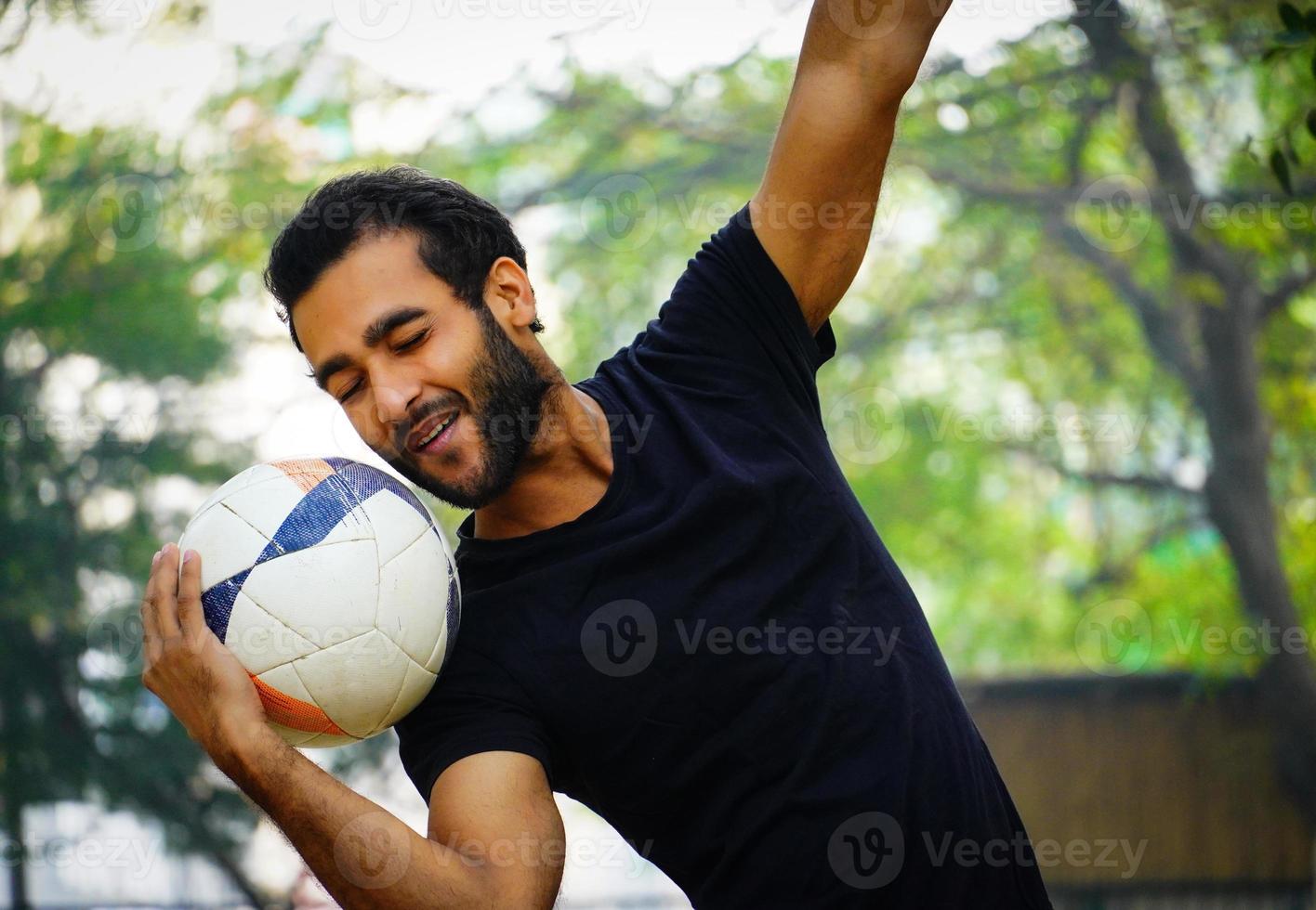 football training and people sport, - soccer player with ball on Park image photo