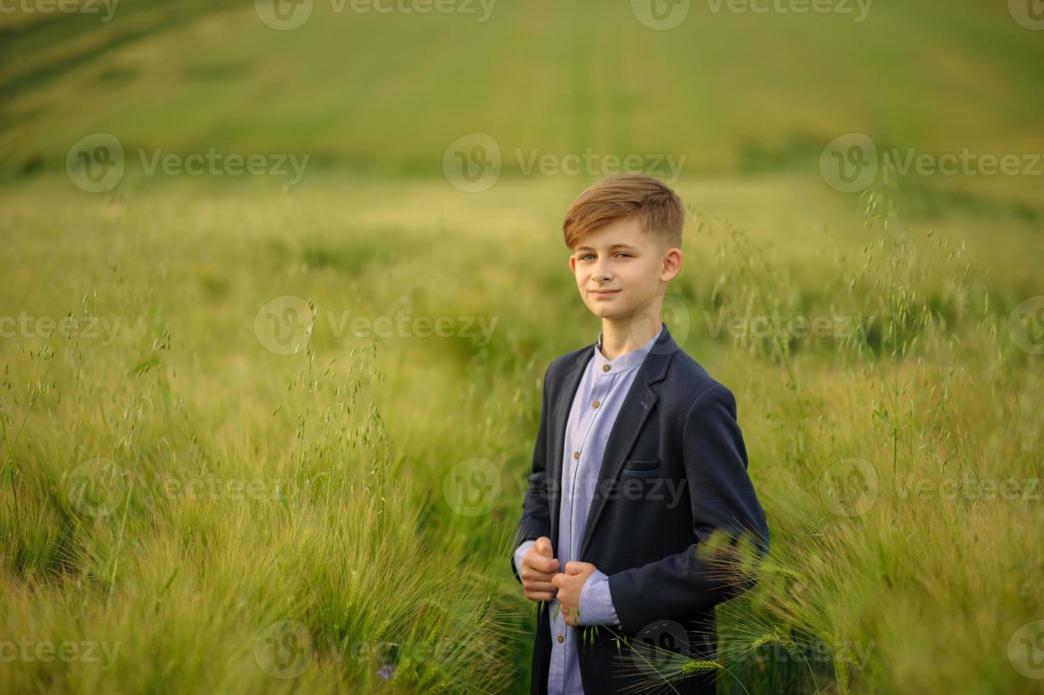 Happy family in the field photo