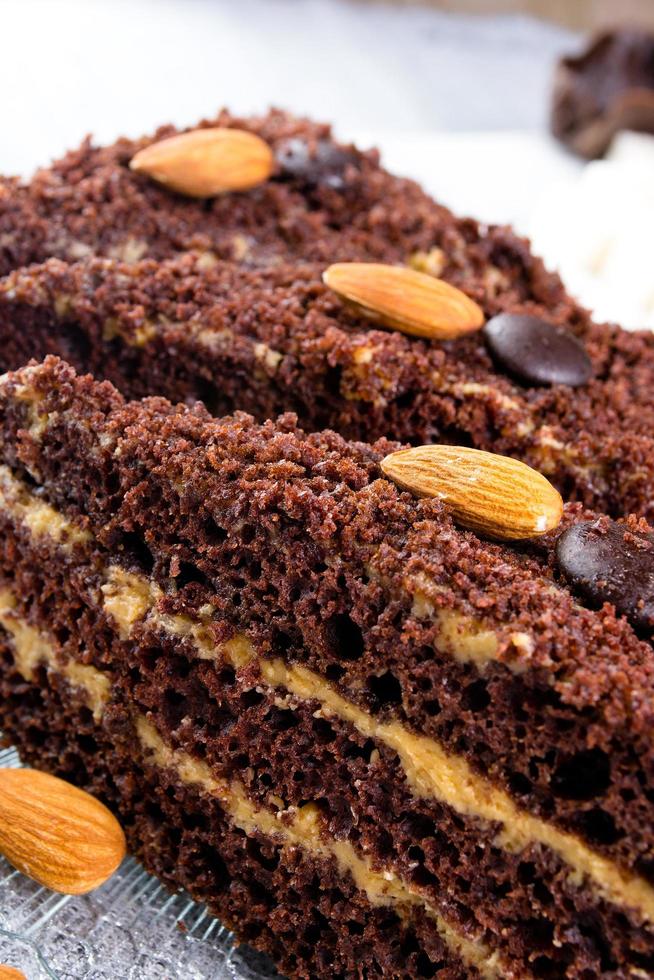 chocolate cake on a glass plate photo